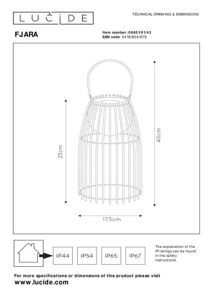 Lucide FJARA - Lámpara de mesa Dentro/Fuera Recargable - Batería/acumulador - Ø 17,5 cm - LED Regul. - 1x0,3W 2800K/3200K - IP44 - 3 StepDim - Marrón - TECHNISCH